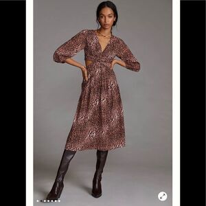 Anthropologie Leopard Cut-Out Midi Dress